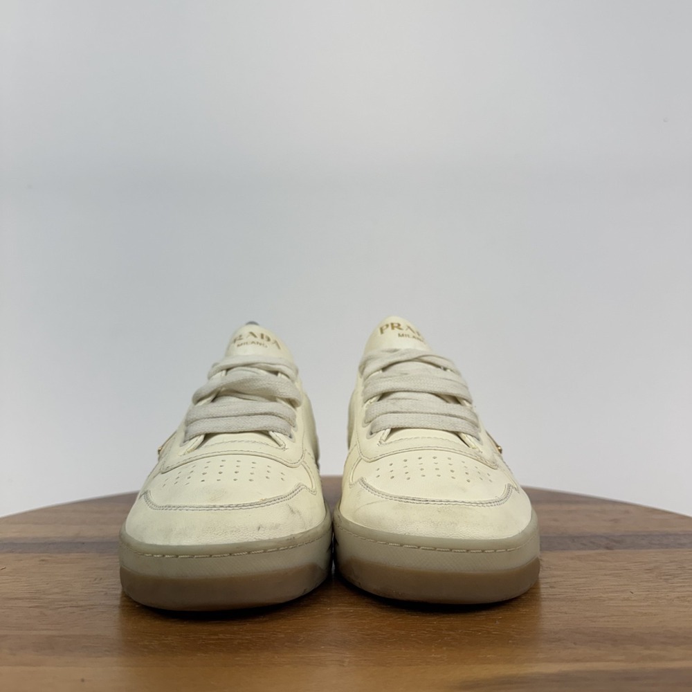 Womens‎ Prada Downtown Ivory Leather Comfort Casual Sneakers Shoes Size 37 GUC - Picture 3 of 11